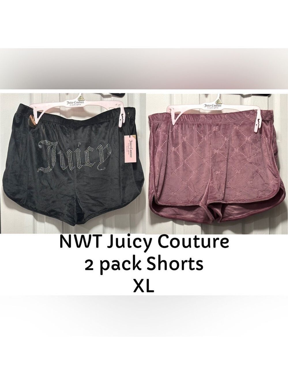 NWT Juicy Couture 2PK Shorts Lounge Velour Black and Dusty Rose Sz XL Brand NEW